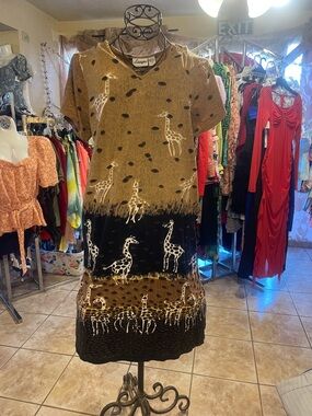 Giraffe Print Midi Dress in Brown and Black